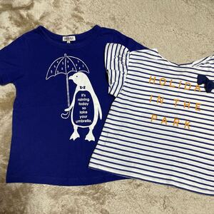 SHOO.LA.RUE Tシャツ 120 半袖 N avy 2枚　セット　紺　青　横じま　ストライプ　ペンギン