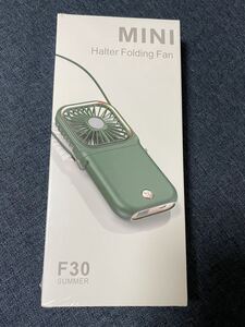 新品 mini halter folding fan f30 ネックストラップ付 扇風機 携帯扇風機 USB充電式 首掛け扇風機 手持ち 卓上 ハンディファン 緑