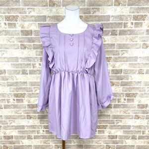 1円 ドレス Wonder Rocket ICHIOKU ロリータファッション 長袖ワンピース 大きめサイズ 薄紫 カラードレス 　中古５２８３