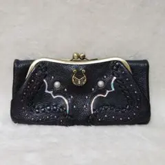 [美品]　ANNA SUI　がま口長財布　黒色　レザー