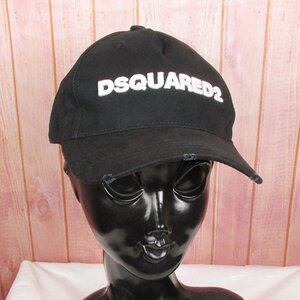 YO17652 DSQUARED2 ディースクエアード キャップ 帽子 ダメージ加工 イタリア製 ブラック系 美品