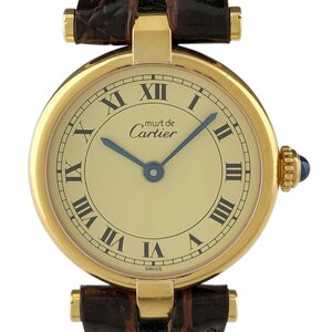 カルティエ CARTIER マスト ヴァンドーム ヴェルメイユ 590004 腕時計 シルバー925 GP レザー クォーツ レディース 【中古】