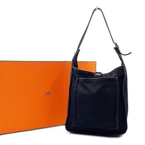 エルメス HERMES ショルダーバッグ トートバッグ 鞄 マルワリPM キャンバス レザー 本革 シルバー金具 S金具 保存箱 黒系 01-24111802-X