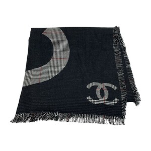 ☆☆ CHANEL シャネル ロゴ ストール ブラック シルク/カシミヤ マフラー ショール やや傷や汚れあり