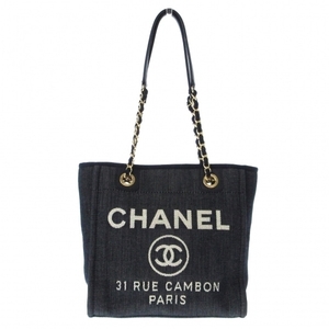 シャネル CHANEL トートバッグ A66939 ドーヴィルラインPM デニム×レザー ダークネイビー×白 レディース 17番台 バッグ