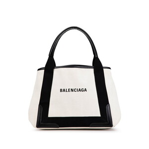 バレンシアガ ネイビー カバス スモール ハンドバッグ トートバッグ 339933 ホワイト ブラック キャンバス レザー BALENCIAGA 【中古】