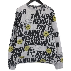 HYSTERIC GLAMOUR ヒステリックグラマー HG SOUND REVOLUTION スウェット 02201CS01 総柄 コットン 日本製 グレー M 71010892