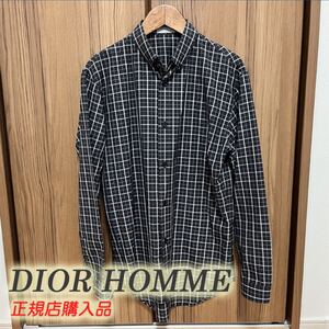 希少！正規品！【ディオールオム Dior HOMME】チェック柄　カジュアルシャツ　サイズ37　ネイビー