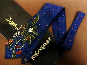 ♪7627C♪良品【花 葉っぱ 鳥 実 柄】サンローラン【YSL】ネクタイ