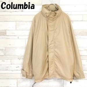 【人気】Columbia/コロンビア 収納フード ナイロンジャケット 刺繍ロゴ ダブルジップ ベージュ サイズS/8621