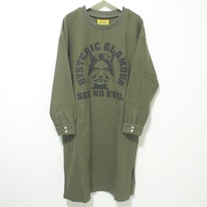 美品 24AW HYSTERIC GLAMOUR ヒステリックグラマー SEE NO EVIL 長袖 プルオーバーワンピース F カーキ