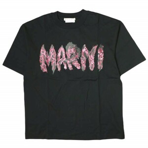 新品 MARNI マルニ 22AW イタリア製 FELINE MARNI OGANIC JERSEY T-SHIRT アニマルロゴTシャツ THJET49EPS 36 BLACK キャット g19754