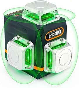 ■送料無料■CIGMAN レーザー墨出し器 3x360°グリーンレーザー 水準器ツール 30メートル作業範囲 磁気回転スタンド