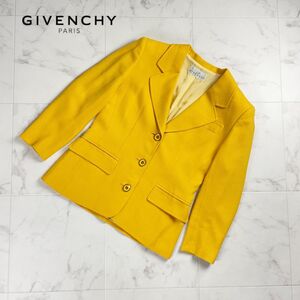 美品 GIVENCHY ジバンシィ 3つボタン カラーテーラードジャケット ウール100% 総裏 レディース 黄色 イエロー サイズ9*QC7