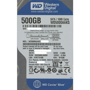 Western Digital製HDD WD5000AAKS 500GB SATA300 [管理:1000011250]