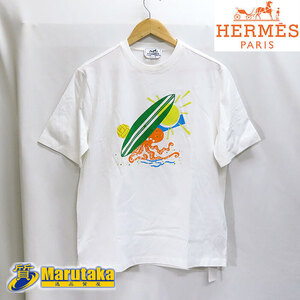 送料無料 HERMES エルメス Tシャツ プールプウォッチ 半袖 ホワイト 白 #XS コットン タコ サーフィン 24-51-1 逸品質屋 丸高