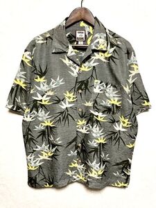 ★美品★Tommy Bahama トミーバハマ 半袖 シルク アロハシャツ M★グレー ハワイアン 総柄 オープンカラー 開襟 ボックス型 100%SILK 人気