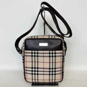 2409-14-1｜美品｜BURBERRY バーバリー ショルダーバッグ キャンバス 本革 レザー ダークブラウン ノバチェック