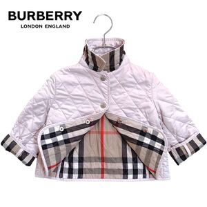 【キッズ服】BURBERRY バーバリー キルティングジャケット 裏地ノバチェック 銀ボタン メガチェック ブルゾン 中綿 ピンク 子供服 2Y 92cm