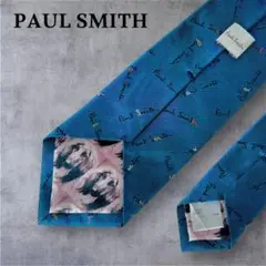 【希少柄】PAUL SMITH ポールスミス ネクタイ  ブルー ロゴ ドッグ