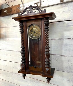 英国アンティーク 木製 掛け時計 柱時計 ツイストデザイン 振り子時計 イギリス ヨーロッパ ローマ数字 ヴィンテージ 