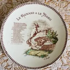 フランスアンティーク　ラ・フォンテーヌ「キツネとヤギ」の絵皿　修復済