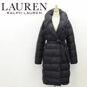 国内正規品◆RALPH LAUREN ラルフローレン ボリュームカラー リボンベルト付 ダウン コート 紺 ネイビー S