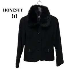 美品✨HONESTY 【1】 ステンカラージャケット　ファー取り外し可　黒