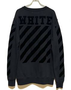 【美品】OFF-WHITE スウェット（M）黒 オフホワイト ベロア クルーネック トレーナー 裏毛