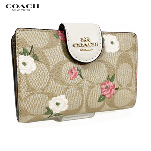 COACH コーチ レディース 花柄 財布 二つ折り財布 ミディアム ウォレット シグネチャー フローラル プリント CR968 アウトレット 新作 新品