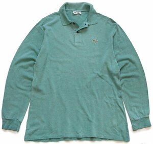 ★70s フランス製 CHEMISE LACOSTE ラコステ ワンポイント コットン 鹿の子 長袖ポロシャツ 杢グリーン 5★104 ビンテージ ユーロ フレンチ