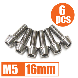 64チタン合金ボルト M5×16mm P0.8 6本セット ワッシャー付き テーパーキャップ ゆうパケット対応 焼き色なし Ti-6Al-4V