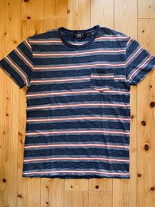 美品　RRL ダブルアールエル　Double RL インディゴ ボーダー半袖ポケットTシャツ ヴィンテージ加工 indigo S/S M ミリタリー デニムdenim