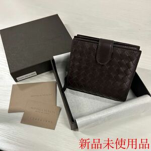 新品未使用品 BOTTEGA VENETA ボッテガヴェネタ 二つ折り財布 二つ折り 財布 ブラウン レディース レザー 手作り 高級ブランド コンパクト