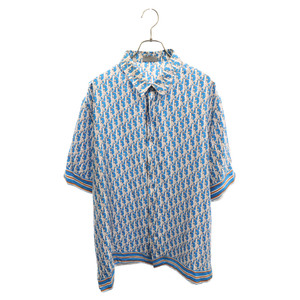 DIOR ディオール 21SS OBLIQUE PIXEL SHORT SLEEVE SILK SHIRT 193C545A4751 オブリークピクセル総柄シルク半袖シャツ ブルー