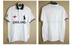 限定■POLO/RalphLauren【ラルフローレン】ENGLAND ウィンブルドン 白紺 ポニーポロシャツ M