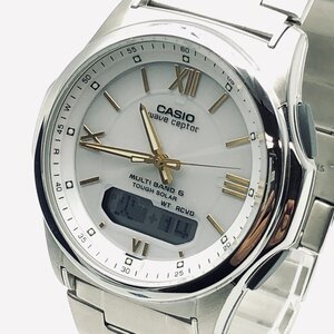 6492♭CASIO カシオ 腕時計 WAVE CEPTOR WVA-M630D-7A2JF ソーラー 5気圧防水 LEDライト ワールドタイム タイマー メンズ シルバー【1129】