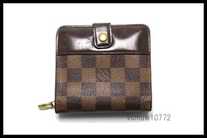 希少美中古■LOUIS VUITTON ダミエ コンパクトジップ レザー 2つ折り財布 ルイヴィトン■1024rc5784741