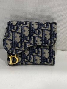 【Christian Dior クリスチャンディオール】 オブリークジャガード サドル トロッター 三つ折り財布 レディース コンパクト2404oki k