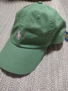 新品 未使用 POLO Ralph Lauren キャップ ライトグリーン ポニー ピンク刺繍 ポロ ラルフローレン フリーサイズ 帽子 メンズ レディース