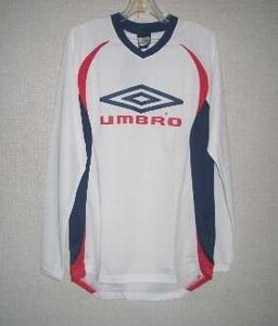 アンブロ かっこいいUBA7850長袖プラシャツWNV 白×紺 ホワイト×ネイビー Lサイズ umbro 新品 レトロ 即決