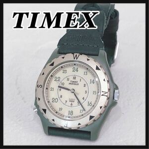 ☆TIMEX☆ タイメックス 腕時計 WATER RESISTANT ウォッチ グリーン 緑 ベージュ レザー レザーバンド 電池切れ 送料無料