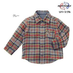 未使用　送料込み　リバーシブル　長袖Ｔシャツ シャツ　90 重ね着風　グレー　チェック