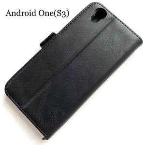 Android One S3用レザーケース★サイドマグネット付★スタンド機能付★カード入付★ELECOM★ブラック