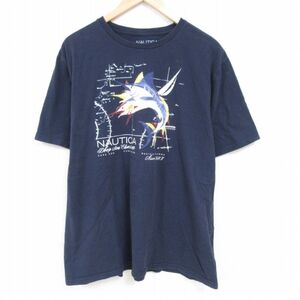 XL/古着 ノーティカ NAUTICA 半袖 ブランド Tシャツ メンズ カジキ 大きいサイズ コットン クルーネック 紺 ネイビー 24jun2