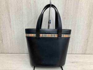 BURBERRY ハンドバッグ ノバチェック バケツ型 レザー ブラック