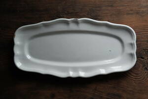 古い大きな白錫釉ファイアンス魚皿 花リムオーバル皿 / 1700年台後半(18世紀)・フランス / アンティーク 古道具