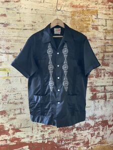 ~70s TULUM BLACK MEXICAN SHIRT CUBA SHIRT ヴィンテージ ビンテージ メキシカンシャツ キューバシャツ ブラック 黒 黒白 60s 送料無料