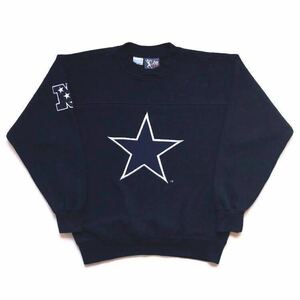 90s vintage USA製 DALLAS COWBOYS ダラス カウボーイズ 両面 刺繍 スウェット 長袖 紺色×白 size M 希少 NFL フットボールシャツタイプ