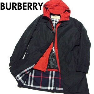 BURBERRY バーバリー 3WAY レイヤード ステンカラー コート 中綿 ベスト 50 ブラック x レッド 裏地 メガチェック ノバチェック 4056235